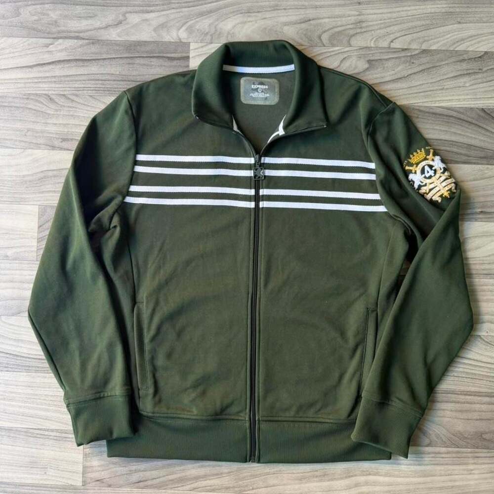 Express Green Striped Crest Track Jacket
